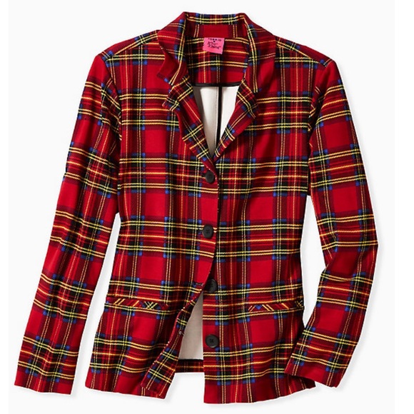 NWT Torrid BETSEY JOHNSON Red Plaid Ponte Blazer - Picture 5 of 7